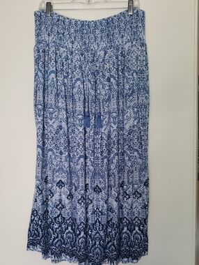 J. Jill Blue and White Printed Smocked Maxi Skirt